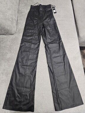 NWT! High Waisted Faux Leather Wide Leg Pants, Small